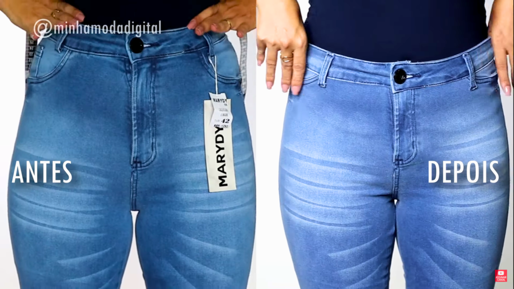 diminuir cós de calça jeans antes e depois