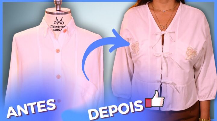 ▶️ Transformação de Camisa Social em Bata Com Lacinhos – Passo a Passo Completo da Customização